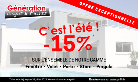 Promotion sur toute la gamme de Fenêtres, volets, portes, stores et pergolas bioclimatiques !